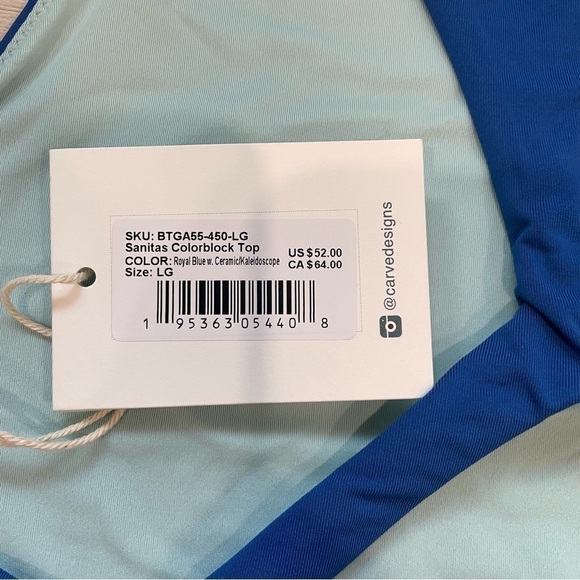 NWT Carve Designs Blue Teal Sanitas Color block Swimsuit Bikini Top Size L - Picture 8 of 11